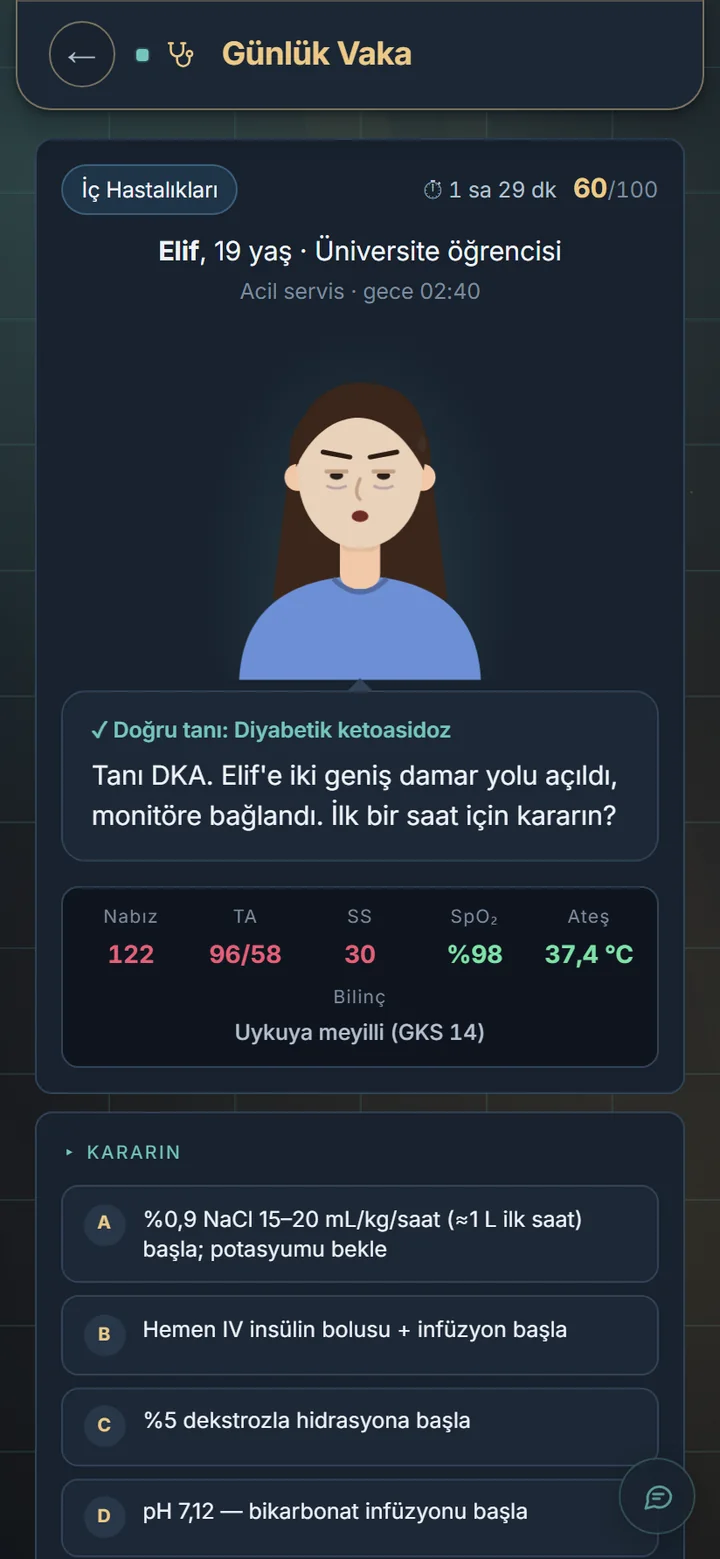 Doğru tanının ardından ilk saat için tedavi kararı seçenekleri
