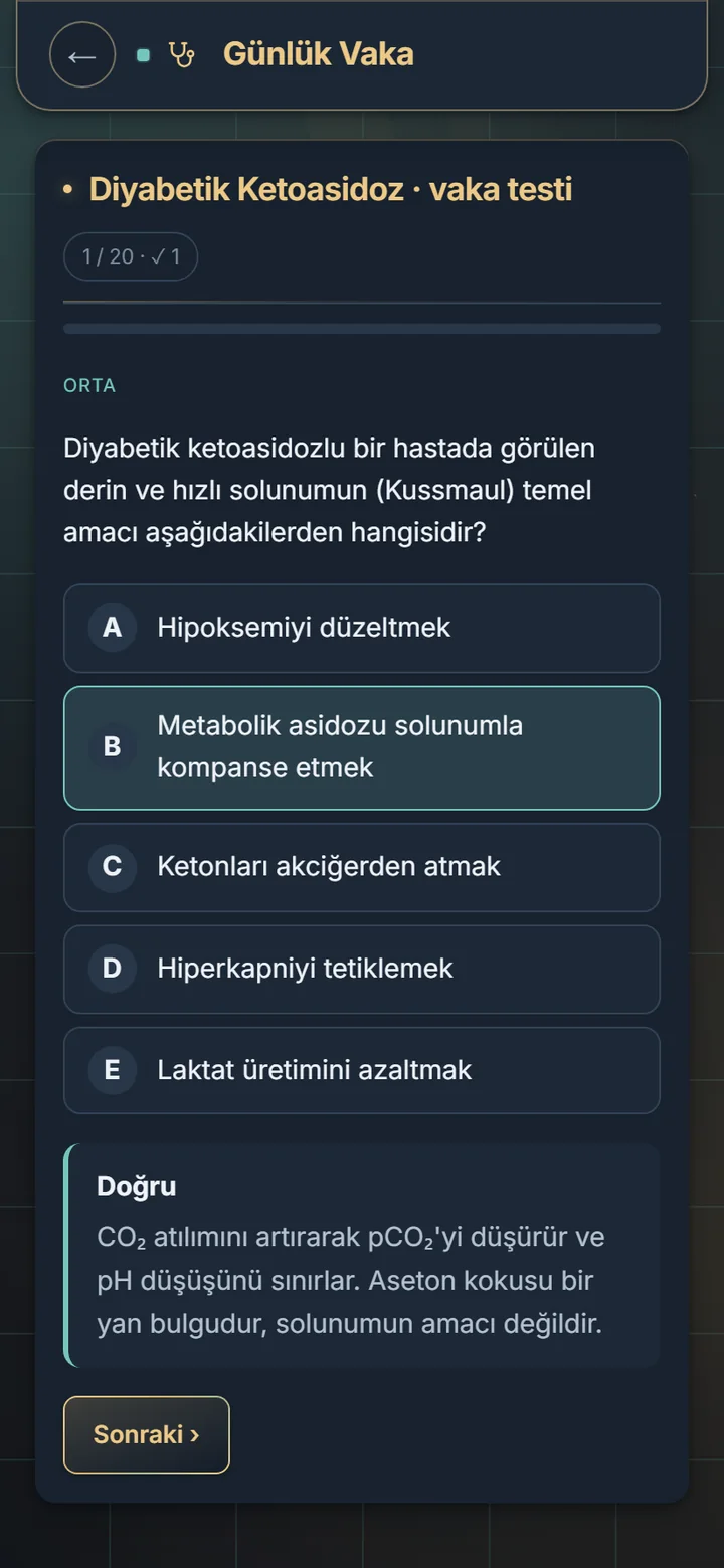 Vaka testi: TUS tarzı soru, işaretlenen doğru şık ve açıklaması